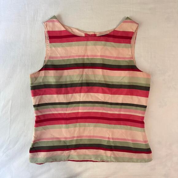 vintage striped silk sleeveless blouse retro preppy coquette top size 6p - Picture 4 of 8